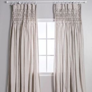 Smocked linen curtain panels